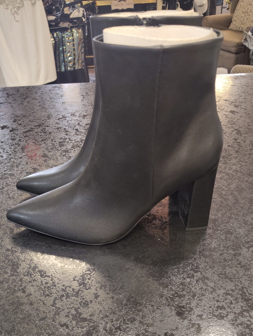 Wild Pair Black Pointed Toe Block Heel Ankle Boots